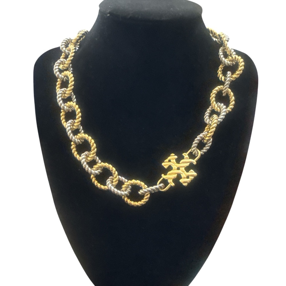 Tory Burch Gold and Silver Chain Choker Necklace - Picture 2 of 4